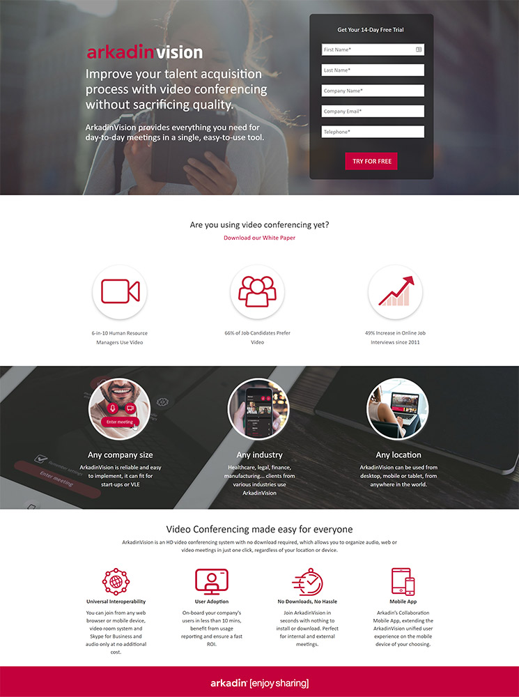 ArkadinVision Landing Page